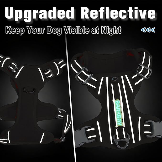 BARKBAY Dog Harness No Pull Oxford with ID Tag Pocket - Heavy Duty, Reflective, Easy Control for Large Dogs(Black Oxford,XS)