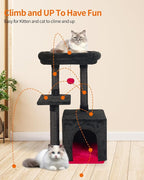 FISH&NAP Cute Cat Tree Kitten Cat Tower for Indoor Cat Condo Sisal Scratching Posts with Jump Platform Cat Furniture Activity Center Play House RedBlack