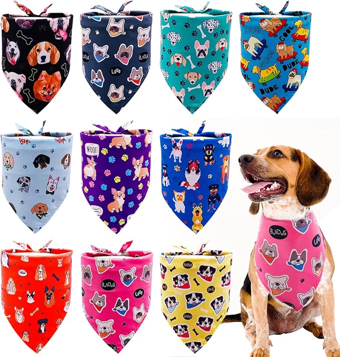 33Inch10PCS Big Dog Bandanas Paw Print for Large Extra Large XL Breed Dog Triangle Bibs Head Scarves for Boys and Girls Grooming Accessories Costume