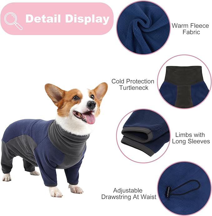 Dog Winter Coat Soft Fleece Dog Clothes for Cold Weather, Warm Dogs Pullover Pajamas Cozy Cold Weather Jacket Full Body Suit Windproof Fleece Sweater for Dogs Walking Hiking Sleeping (Blue M)