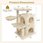 DORTALA Cat Tree for Indoor Cats, 33.5" Cat Tower with 2-Storey Condo, Top Perch, Sisal Scratching Posts, Dangling Ball, Platform, Multi-Level Pet Climbing Furniture Activity Center (Beige)
