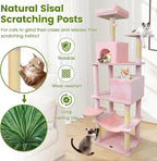 PETSITE Multi-Level Cat Tree, 75 Inches Tall with Sisal Scratching Posts, 2 Condos, Hammock, Dangling Balls, and Cozy Top Perch, Ideal for Indoor Cats to Play and Rest (Pink)