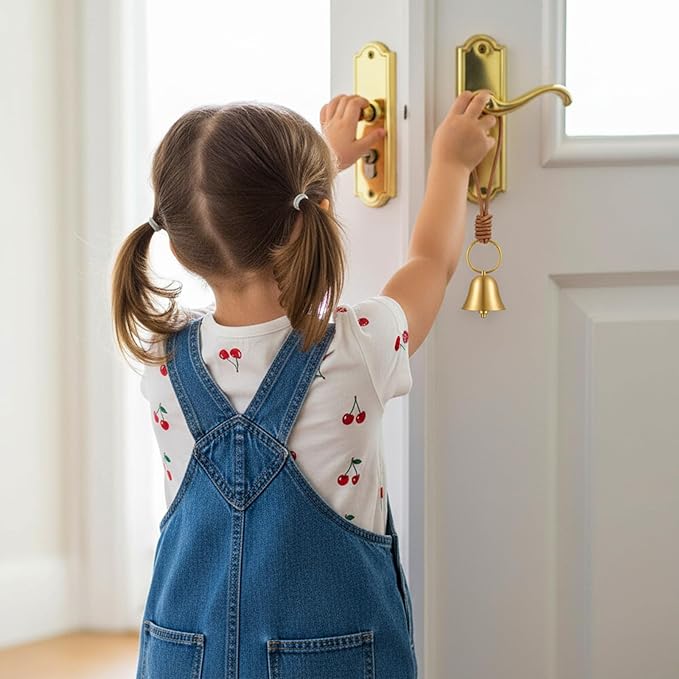 Ouligay Small Brass Hanging Bell for Door Knob Gold Vintage Decorative Bells for Home Garden Decor Shopkeepers Bells on Rope Garden Decoration