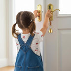 Ouligay Small Brass Hanging Bell for Door Knob Gold Vintage Decorative Bells for Home Garden Decor Shopkeepers Bells on Rope Garden Decoration