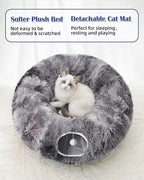 Cat Tunnel Bed with 20 Pcs Interactive Toys, 3-in-1 DIY Collapsible Plush Cat Tube with Washable Mat, Large Indoor Play Tunnel Cave for Kittens and Small Animals
