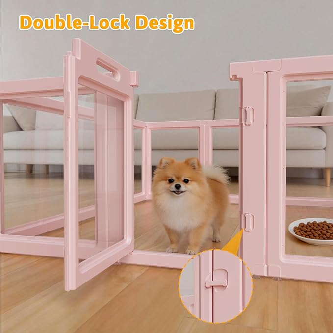 DIY Clear Acrylic Dog Playpen House,Quick Easy Assembly and Disassembly,Strong Floor Suction,Indoor and Outdoor Use,Easy Cleansing Puppy Fence (Skin Pink, 30.3" H, 8PCS)
