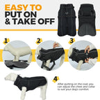 Lelepet Dog Coat with Harness Built in, Waterproof Dog Jacket for Large Dogs Reflective Winter Jacket with Zip Warm Cold Weather Coats for Dogs,Turtleneck Pet Snowsuit, Great Dane, Black, XXXL