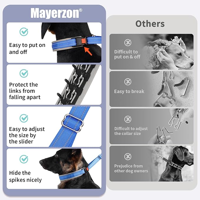 Mayerzon Martingale Dog Collar for Pulling, Patented No Pull Training Walking Collar with Buckle for Medium Large Dogs Bulldog Pitbull German Shepherd, Reflective, Adjustable(L, Dark Blue)