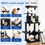 Cat Craft Cat Tree 63 Inch Cat Tower for Indoor Cats, Multi-Level Cat Tree for Large Cats 20 lbs+ Heavy Duty Cat Tower with Sisal Scratching Posts, Hammock, Condo and Extended Platform, Black