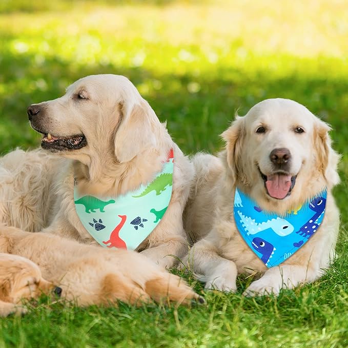 8 Pieces Summer Boy Dog Bandanas Dinosaur Triangle Bid Scarf for Dogs Pet Cute Colorful Adjustable Bandana Accessories for Small Medium Pet Puppy Cats