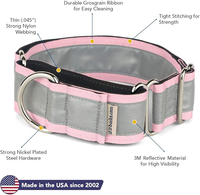 If It Barks - 1.5" Reflective Martingale Collar for Dogs - Adjustable - Made in USA - Strong, Durable, and Comfy - Ideal for Training - Suitable for Most Breeds - Large, Pink