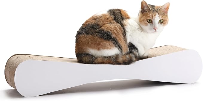Pillow Cat Scratcher, 25.6" Large Corrugated Cardboard Scratch Pad, Double-Sided Reversible Cat Lounge Bed with White Coated Surface, Durable Scratching Board for Indoor Cats