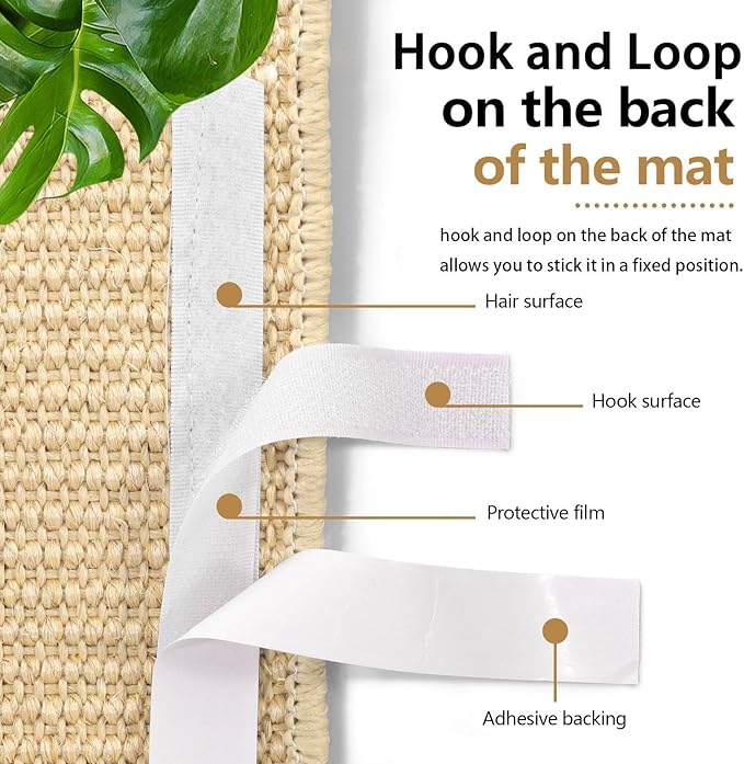 Huakaile Sisal Cat Scratch Pad for Indoor Cats, 19.6" x 9.8" Mountable Cat Wall Scratcher Carpet, Perforated Cat Scratch Furniture Protector for Couch Corner Door Sofa Climbing Hanging (2 Pack)