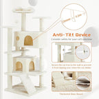 Sweetcrispy 54 Inch Cat Tree Tower, Multi-Level Tower with Cat Scratching Post, Indoor Cat Condo with Climbing Ladder, Plush Toy, Play House for Cat, Beige