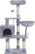 Heybly Cat Tree with Toy, Cat Tower Condo for Indoor Cats, Cat House with Padded Plush Perch, Cozy Hammock and Sisal Scratching Posts, Pewter HCT004PE