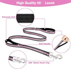 WINSEE Pet Harness Collar and Leash Set, All-in-one Reflective Dog Harness No Pull with Adjustable Buckles for Puppies, Small, Medium, Large, and Extra-Large Dogs (Medium, Pink)