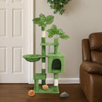 48in Plush Cat Tree with Leaves,Multi-Level Cats Tower,Large Pet Activity Center,with Sisal Scratching Post, Cat Condo, Padded Beds, Cozy Hammock,for Kittens and Indoor Cats (Green)