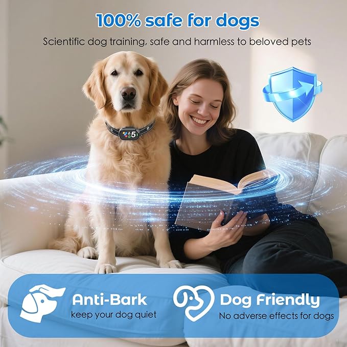 Bark Collar for Small Medium Large Dogs, Rechargeable Smart Dog Bark Collar, Anti Barking Training Collar with 5 Adjustable Sensitivity,Bark Shock Collar with Beep Vibration (Grey)