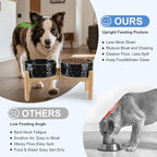 SPUNKYJUNKY Elevated Dog Bowls Ceramic, 7.3'' Dogs Food Water Bowls Raised with Non-Slip Bamboo Stand for Medium to Large Sized Breed Microwave Dishwasher Safe - 42 OZ,Skull Black