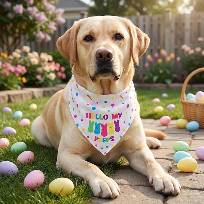 Easter Dog Bandanas 2PCS-XLarge,Adjustable Holiday Party Pets Rabbit Easter Egg Outfits,Triangle Reversible Pet Scarf for Boys and Girls,Dog Costume Gifts for Extra Large Dogs