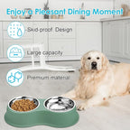 Large Double Dog Water and Food Bowls, Stainless Steel Bowls with Non-Slip Resin Station, Pet Feeder Bowls Food Dish for Small Medium Large Dogs Cats