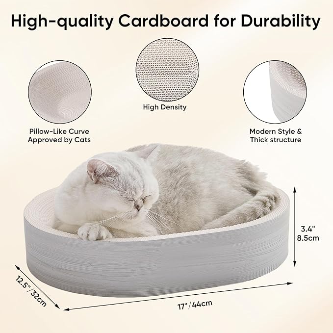 NATUYA Oval Cat Scratcher Bed, Modern Cat Scratching Bowl Bed, Durable Kittens Scratching Board Corrugated Lounge, Furniture Protector