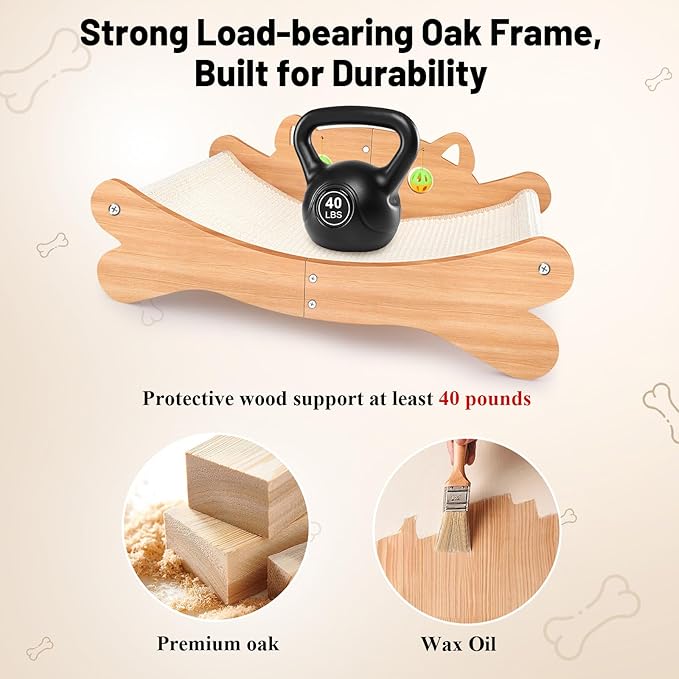 Sisal Cat Scratcher Bed, Natural Cat Scratching Lounge Chair with Sturdy Solid Wooden Frame, Cat Couch Bed & Furniture Protector, Cat Scratch Pad for Indoor Cats and Kittens