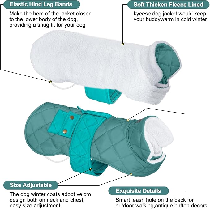 KYEESE Dog Coat Warm Pet Winter Puffer Coat with Leash Hole Windproof Pet Sweater with Waterproof Pets Clothes for Cold Weather Soft Dogs Jacket with Pocket Thick Dog Coats for Medium Dogs