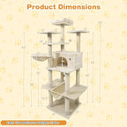 Tangkula Tall Cat Tree, 63 Inch Large Cat Tower with Sisal Scratching Posts, Plush Top Perch, Condo, Hammock, Basket Bed, Dangling Balls & Jumping Platforms for Indoor Cats Large Adult (Beige)