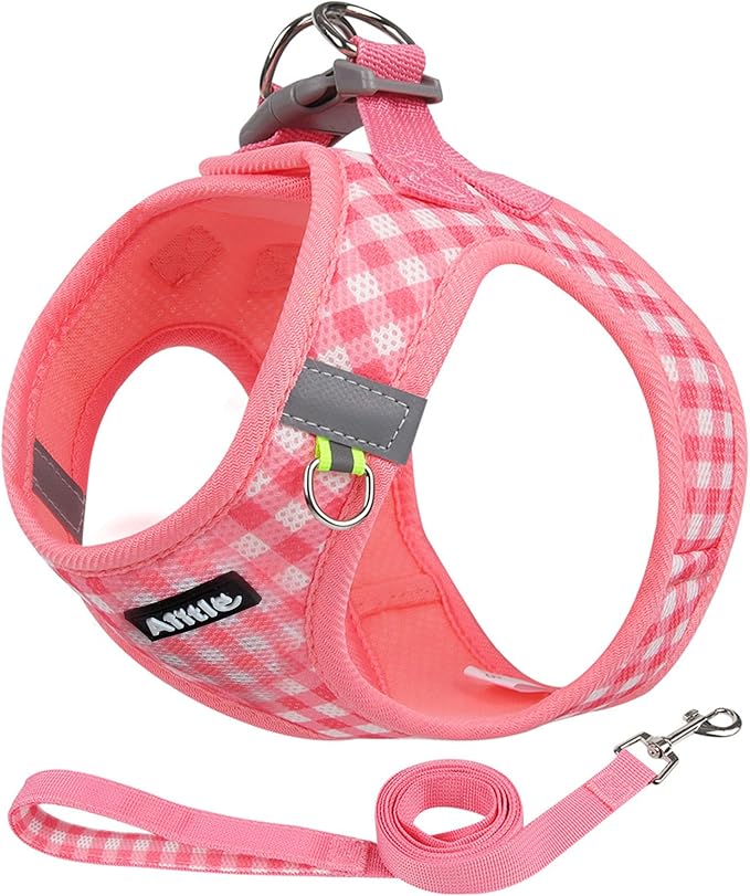 AIITLE Breathable Mesh Dog Vest Harness, No Pull Escape Proof Vest Harnesses with Reflective Bands, Adjustable Plaid Pet Outdoor Harnesses for Small and Medium Dogs Watermelon M