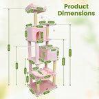PETSITE Multi-Level Cat Tree, 75 Inches Tall with Sisal Scratching Posts, 2 Condos, Hammock, Dangling Balls, and Cozy Top Perch, Ideal for Indoor Cats to Play and Rest (Pink)