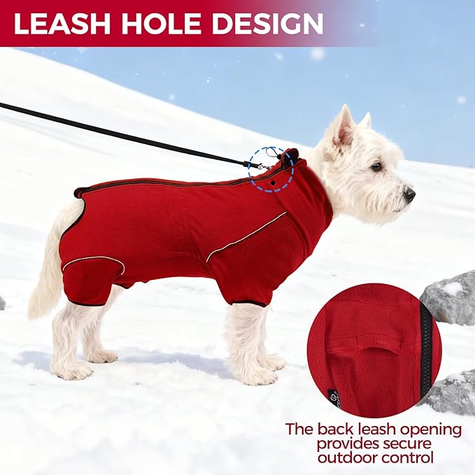 Mihachi Dog Snow Suit Dog Coat Soft Fleece Pullover Pajamas, Pet Windproof Warm Cold Weather Jacket with Zipper, Reflective Jumpsuit Apparel Outfit Clothes for Small Dog, Red S