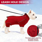 Mihachi Dog Snow Suit Dog Coat Soft Fleece Pullover Pajamas, Pet Windproof Warm Cold Weather Jacket with Zipper, Reflective Jumpsuit Apparel Outfit Clothes for Large Dog, Red XL