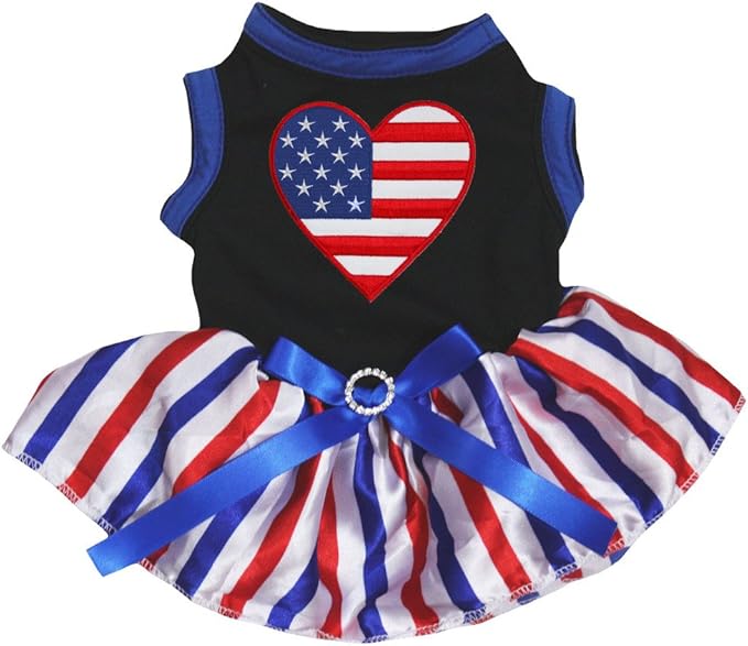 Petitebella USA Heart Puppy Dog Dress (Black/Stripes, XX-Large)