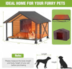 GUTINNEEN Extra Large Heated Outdoor Dog House Weatherproof Dog Kennel with Anti-Chewing Iron Frame, Wooden Insulated Dog Shelter with Porch, Heating Pad and Insulated Liner for Winter