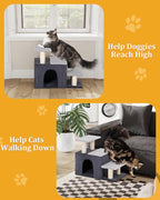 3-in-1 Pet Stairs for Cats, Dog Steps for Doggie Rabbits,7.8'' Depth Cat Stairs,Indoor Cat Steps for High Bed for Pet's Joints, Soft Plush, 1 Big Cat Condo Cave, Sisal Scratcher, Grey, Large