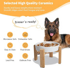Elevated Slow Feeder Dog Bowl - Ceramic Food Dish with Bamboo Stand - Raised Maze Design - Ideal for Medium to Large Dogs - White - 8.8 inch