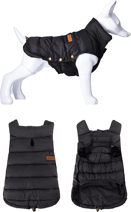 SPACE LION Dog Puffer Jacket, Down Winter Coat, Durable Outdoor Coat for Cold and Windy Conditions, Lightweight & Adjustable Fit Coats for Large Dogs,(Onyx Black, Size30/5XL)
