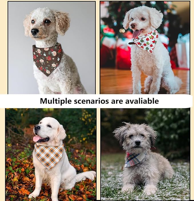 Bubblepup Christmas Dog Bandanas, Plaid Reversible Triangle Bibs Scarf Accessories for Dogs Pets