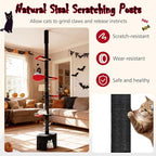 PETSITE Gothic Floor to Ceiling Cat Tree, 97-118 Inches Height Adjustable Goth Ceiling Cat Tower with Sisal Scratching Posts, Condo, Side Basket Bed, Dangling Toy, and Multiple Jumping Platforms