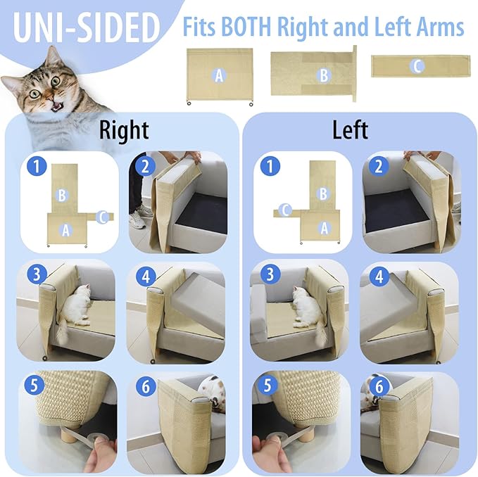 Couch Protector from Cat Claws,Dual-Sided Fit for Left & Right Sofa Arms, Multiple Colors to Blend with Any Home Decor, Couch Corner Protectors for Cats and Cat Scratch Furniture Protector(Warm Beige)