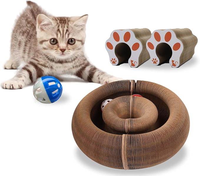 Kitty Cat Toy Scratch Board,Accordion with Ball,Foldable Design,Boosts Claw Health,cat Scratching Board Toy Equipped with Balls and Bells,a cat Toy Designed specifically for Indoor Cats. (2P)