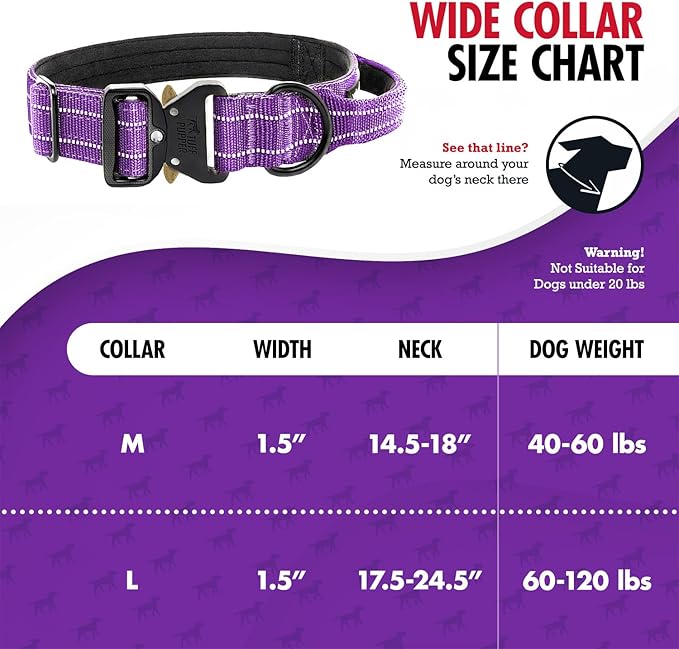 Tuff Pupper Tactical Dog Collar with Handle | Heavy Duty Adjustable Dog Collar | Military Nylon Collar for Large Dogs | Quick-Release Buckle | Soft Padded Comfort | Training Control (Purple, Large)