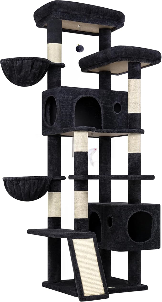 Globlazer 77" Cat Tree for Large Cats, Tall Cat Tower with Scratching Board & Thickened Stable Base, Skin-Friendly Multi-Level Activity Center for Multi-Cat Household, Maine Coon, S77C,Dark Grey