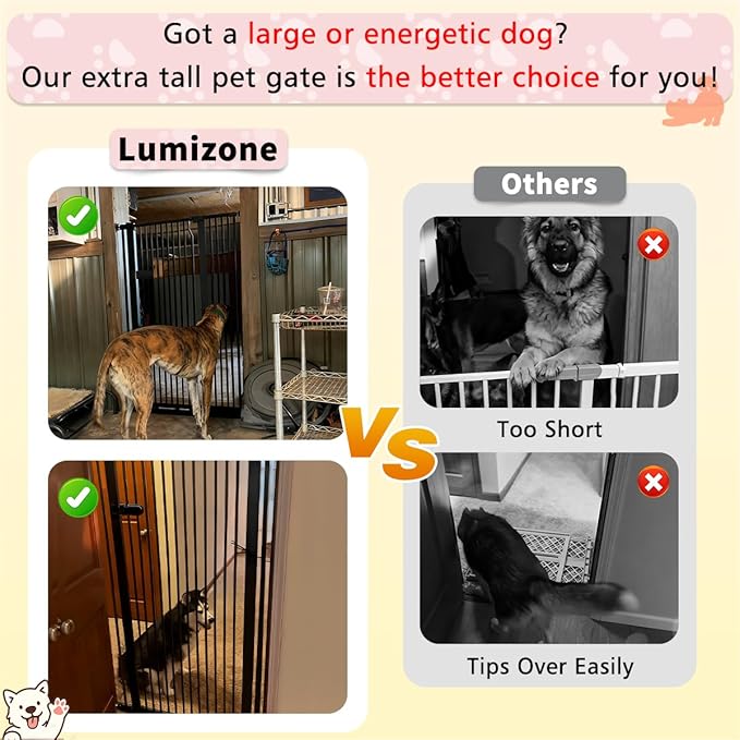 Lumizone Extra Tall Cat Gate 55.12" High Pressure Mounted Extra Wide 2025 New (17 Sizes) 1.37" Gap No Drilling Auto-Close One-Handed Operation Tall Pet Gate for Dogs(Black, 55.12" H x 34.25"-38.38" W)