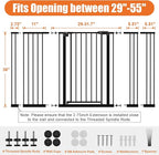 keny 36" Extra Tall Baby Gate for Stairs, 29"-55" Wide Auto Close Dog Gate for Doorways, Pressure Mounted Easy Walk Through Pet Gate with Door, Black