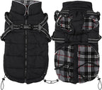 Geyecete Winter Warm Coat Waterproof Dog Winter Jacket with Harness Traction Belt,Pet Outdoor Jacket Dog Autumn and Winter Clothes for Medium, Small Dog-Black-XS