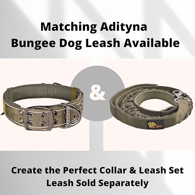 ADITYNA Heavy Duty Dog Collar for Large Dogs - Reflective Green Collar with Handle for Training, and Walking - Wide, Thick, Tactical, Soft Neoprene Padded