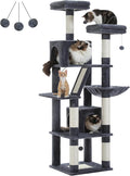 PAWZ Road Large Cat Tower, 70 Inches Tall Cat Tree with 2 Cozy Condos, 2 Plush Perch, Large Basket, 2 Scraching Pad & 6 Scraching Posts for Indoor Cats Adult, Dark Gray