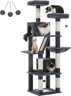 PAWZ Road Large Cat Tower, 70 Inches Tall Cat Tree with 2 Cozy Condos, 2 Plush Perch, Large Basket, 2 Scraching Pad & 6 Scraching Posts for Indoor Cats Adult, Dark Gray